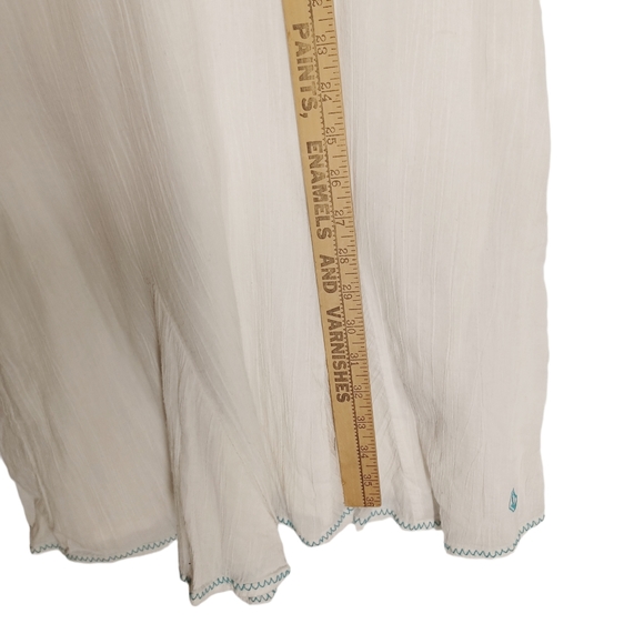 VOLCOM White Crepe Blue Embroidered Halter Neck Sleeveless Dress Medium - Picture 7 of 10
